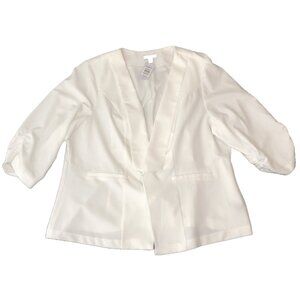Torrid Ruched Sleeve Blazer Off White Size 4 Open Front Career Church Easter